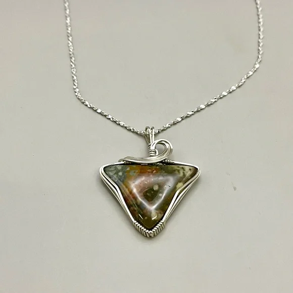 Sterling Silver and Multicolor Elegant Ocean Jasper Triangular Necklace - Picture 4 of 6
